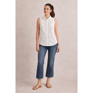 Ralph Lauren White Sleeveless Cotton Blouse 4 Lace Pintuck Button dainty Classic